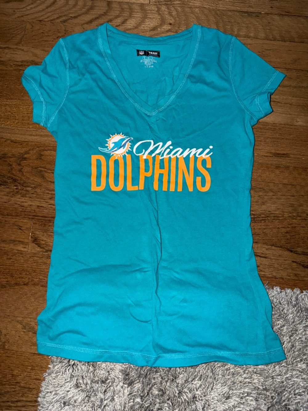 NFL Miami Dolphins Turquoise Short Sleeve Tee with Orange Logo